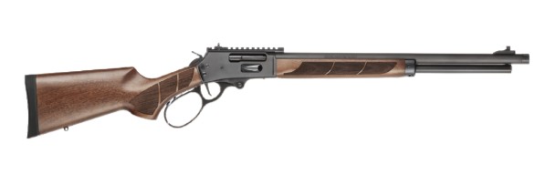 Lever-action rifle with wooden stock and barrel