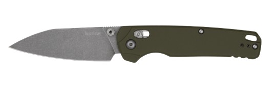 Olive green folding pocket knife with gray blade