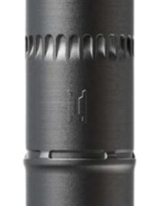 Black cylindrical metal muzzle device or suppressor