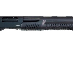 Black pump-action shotgun isolated on white background