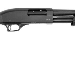 Black pump-action shotgun isolated on white background