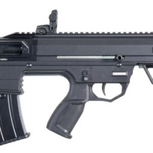 Black modern semi-automatic rifle on white background