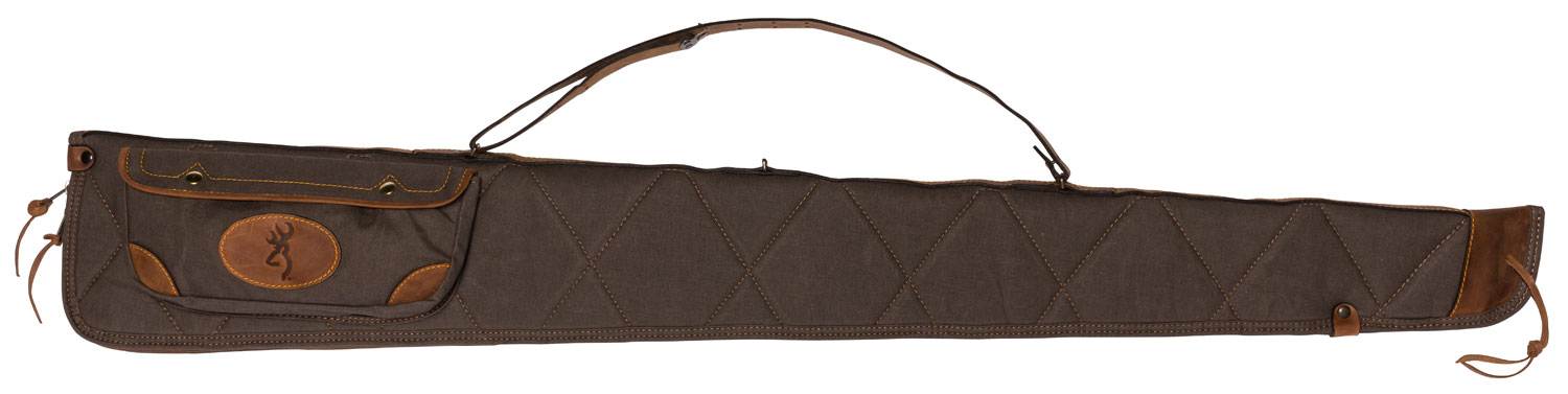 Brown quilted rifle case with shoulder strap