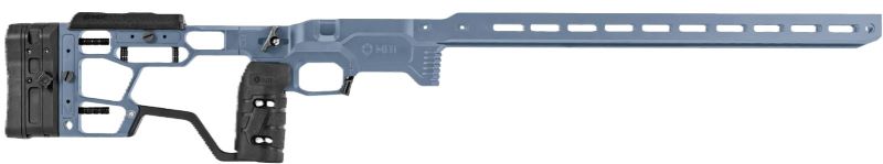 Blue precision rifle chassis with adjustable stock