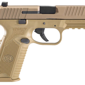 Tan semi-automatic pistol on white background