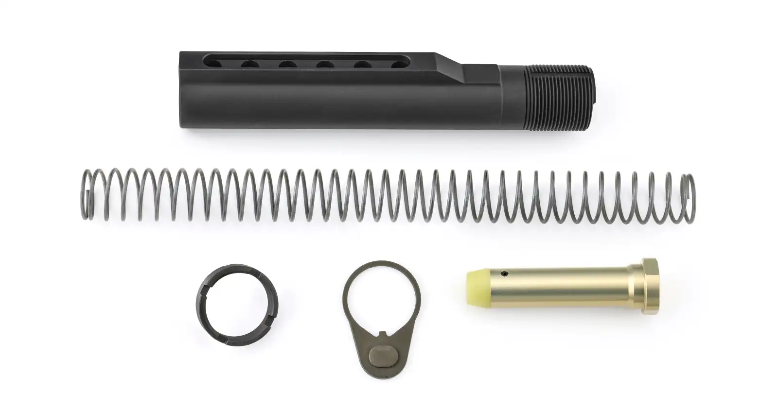 Rifle buffer tube assembly with spring and components