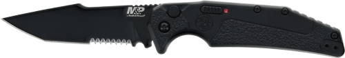 Black partially serrated folding tactical knife