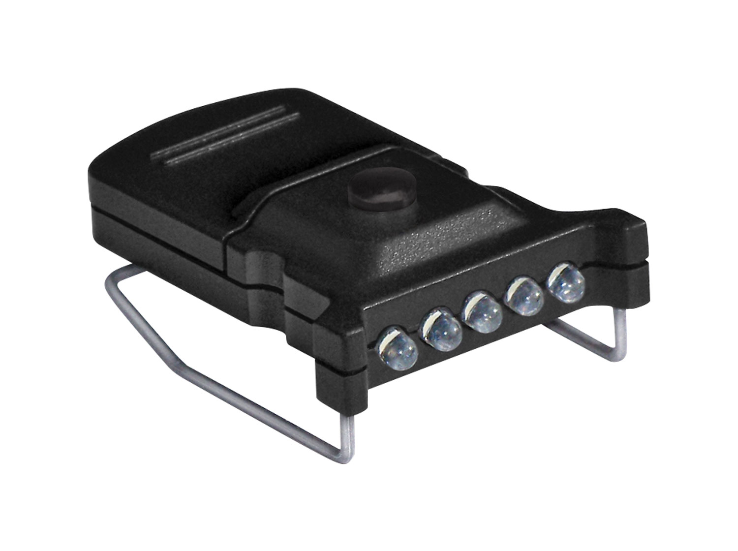 Black clip-on LED light with five bulbs