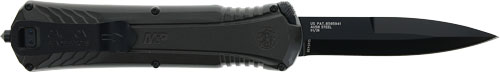 Black folding knife with extended blade