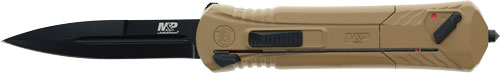 Tan and black folding tactical knife