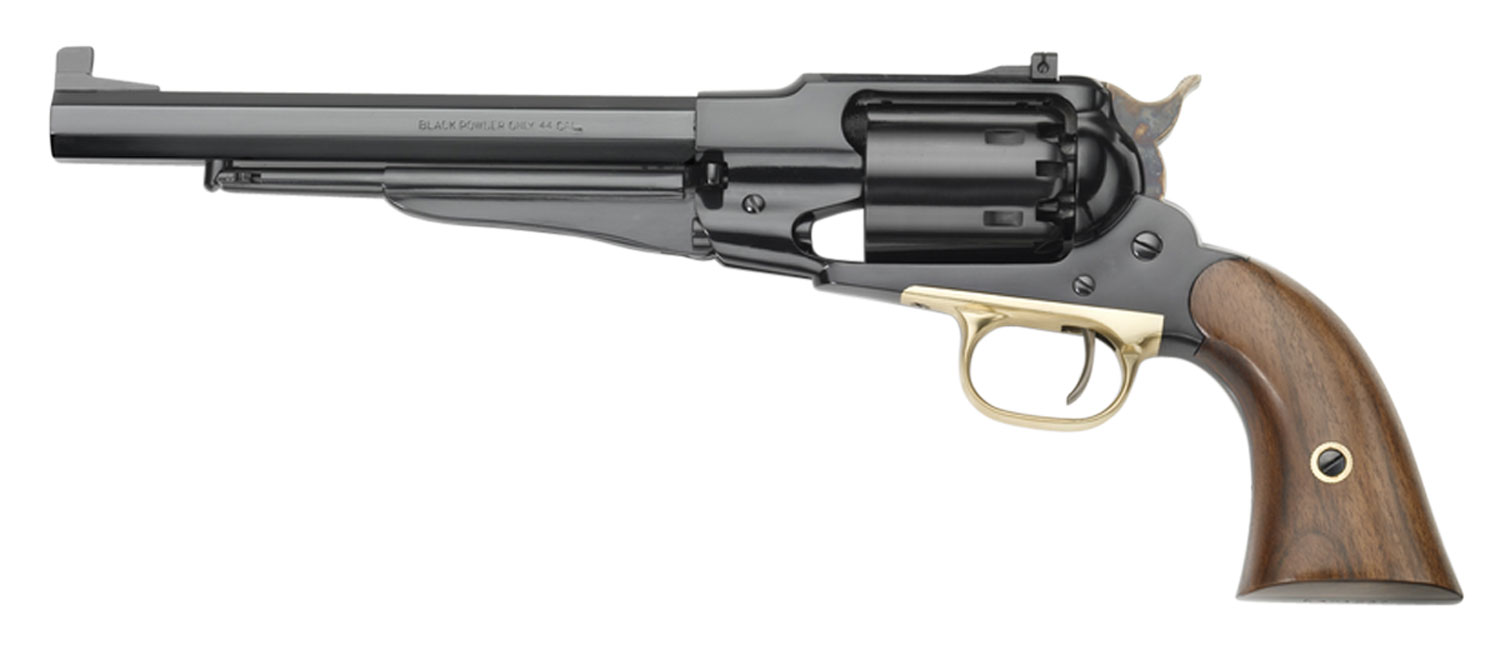 Black powder revolver with wooden grip