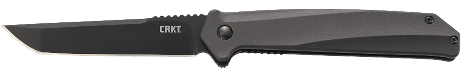 Black CRKT folding knife on white background