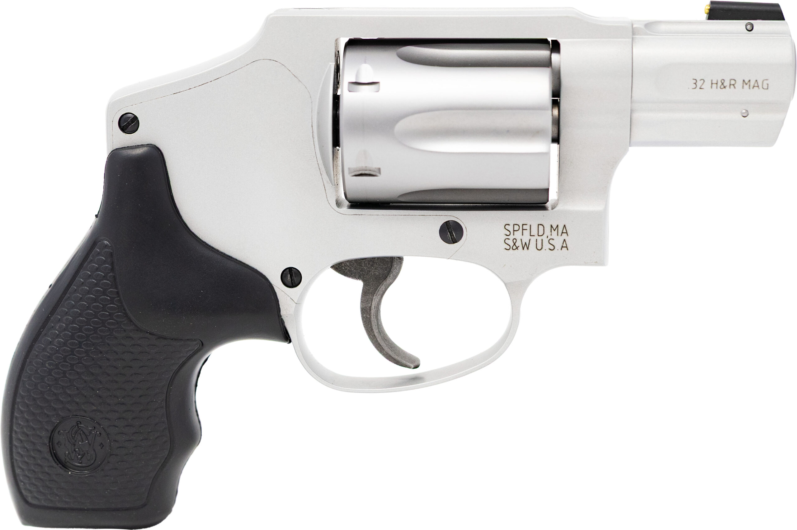 Stainless steel revolver with black grip
