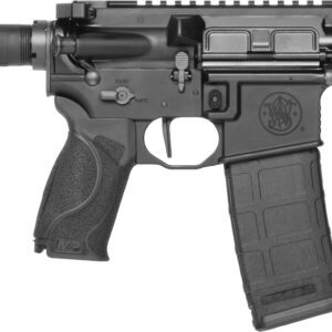Black AR-15 style semi-automatic rifle