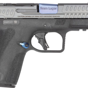 Close-up of 9mm semi-automatic pistol