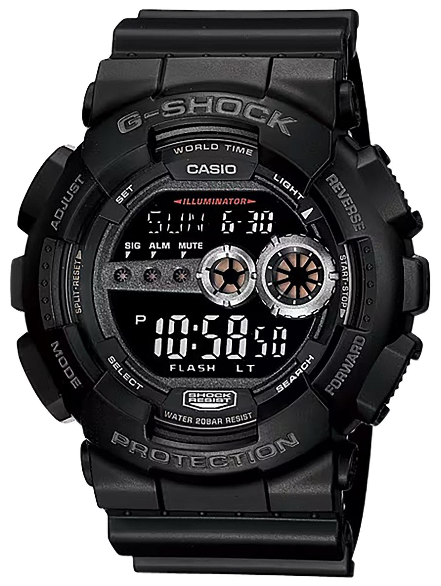 Black Casio G-Shock digital wristwatch close-up