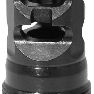 Black metal muzzle brake with side ports