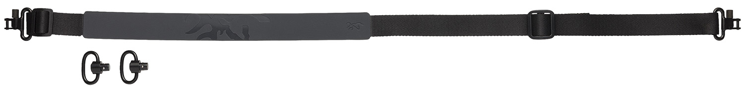 Black padded rifle sling with mounting hardware