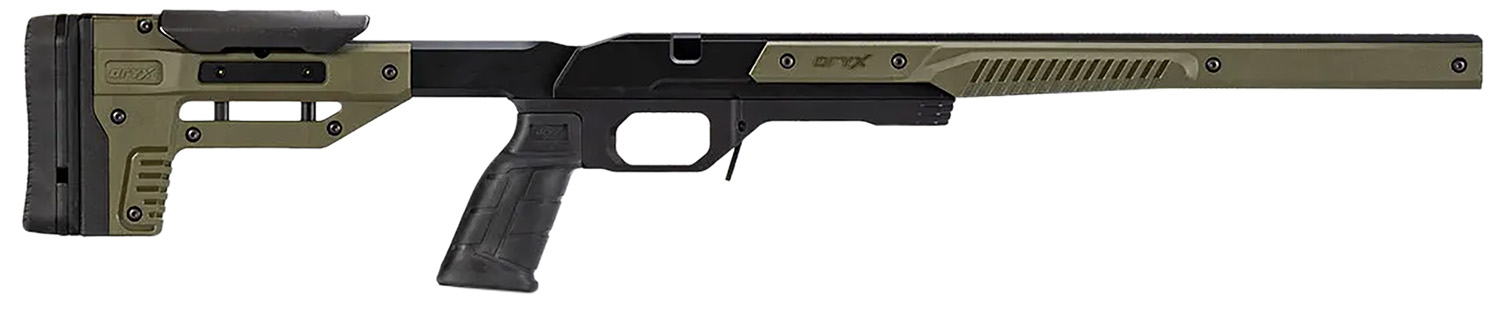 Olive and black tactical rifle chassis system