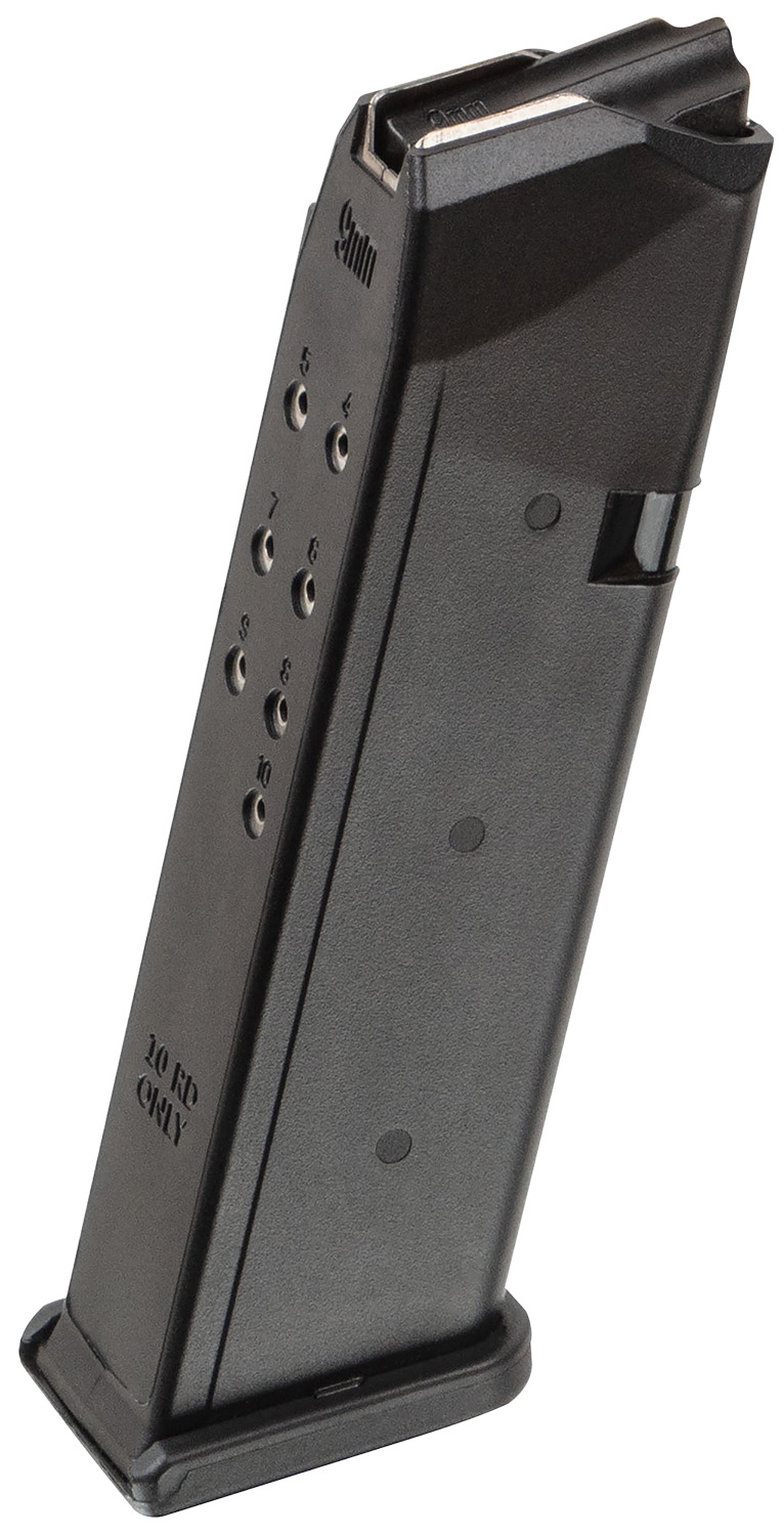 Black 10-round handgun magazine on white background