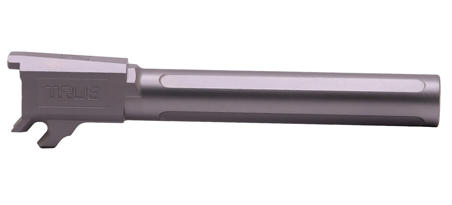 Stainless steel pistol barrel with TRUE engraving