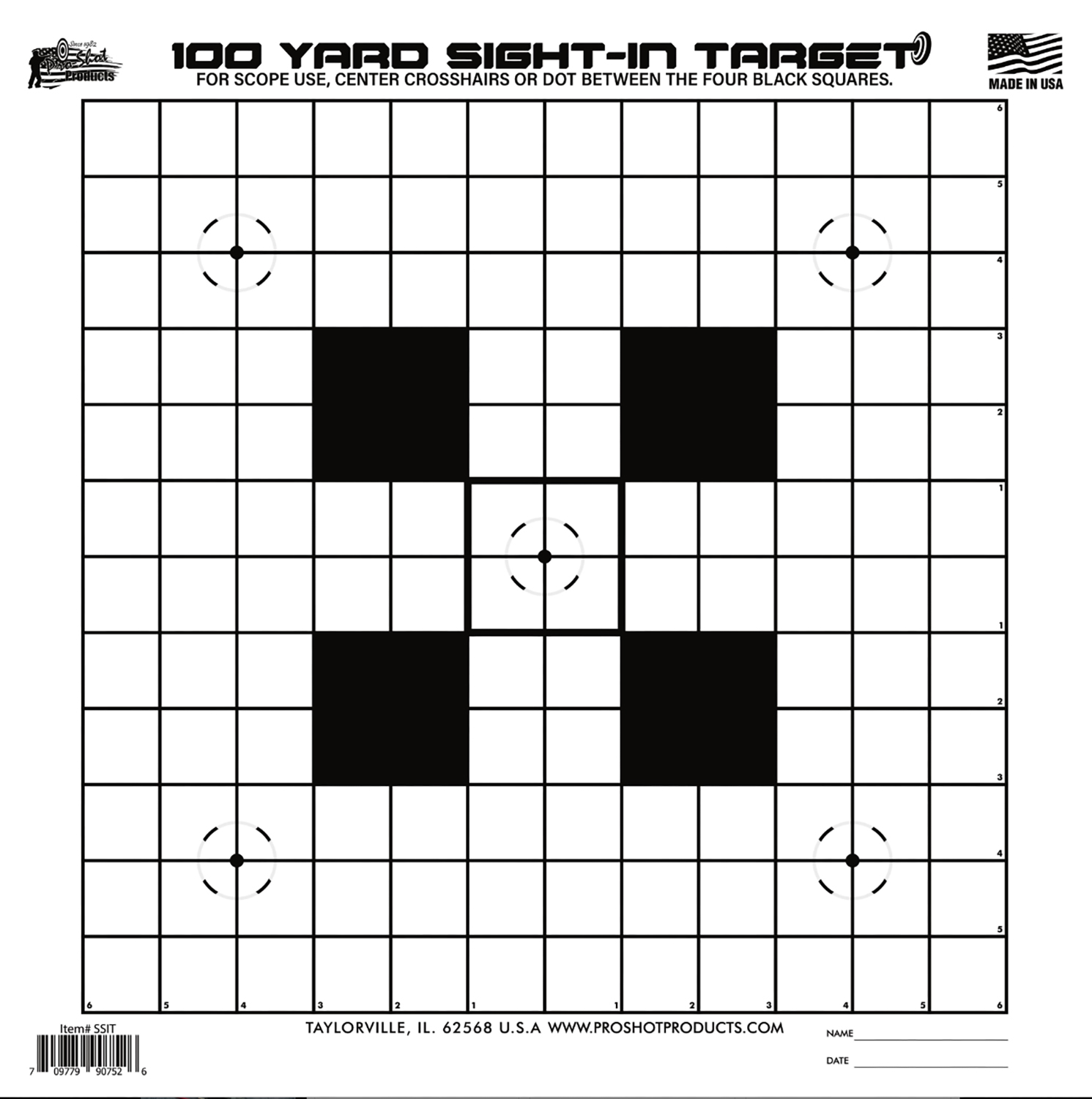 100-yard sight-in shooting target with grid