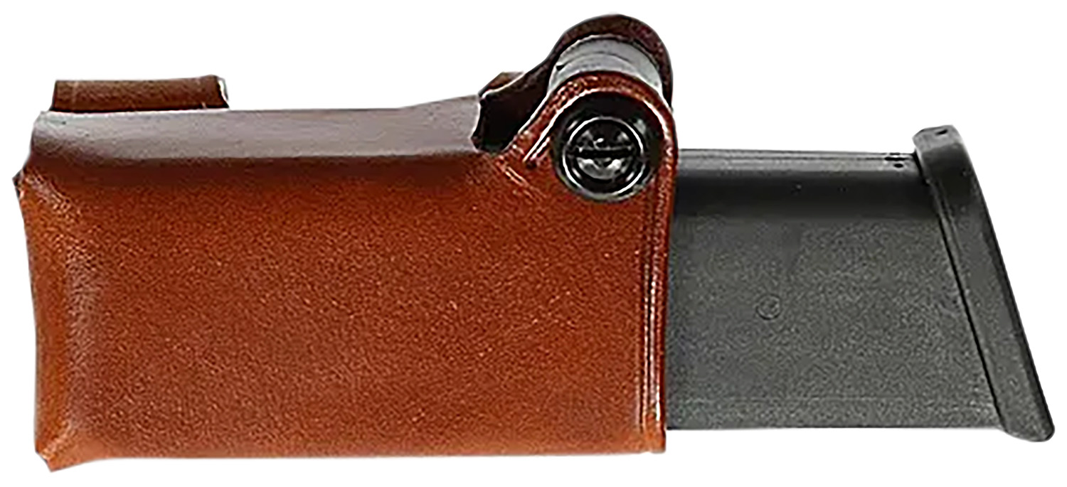Brown leather sheath with black folding knife