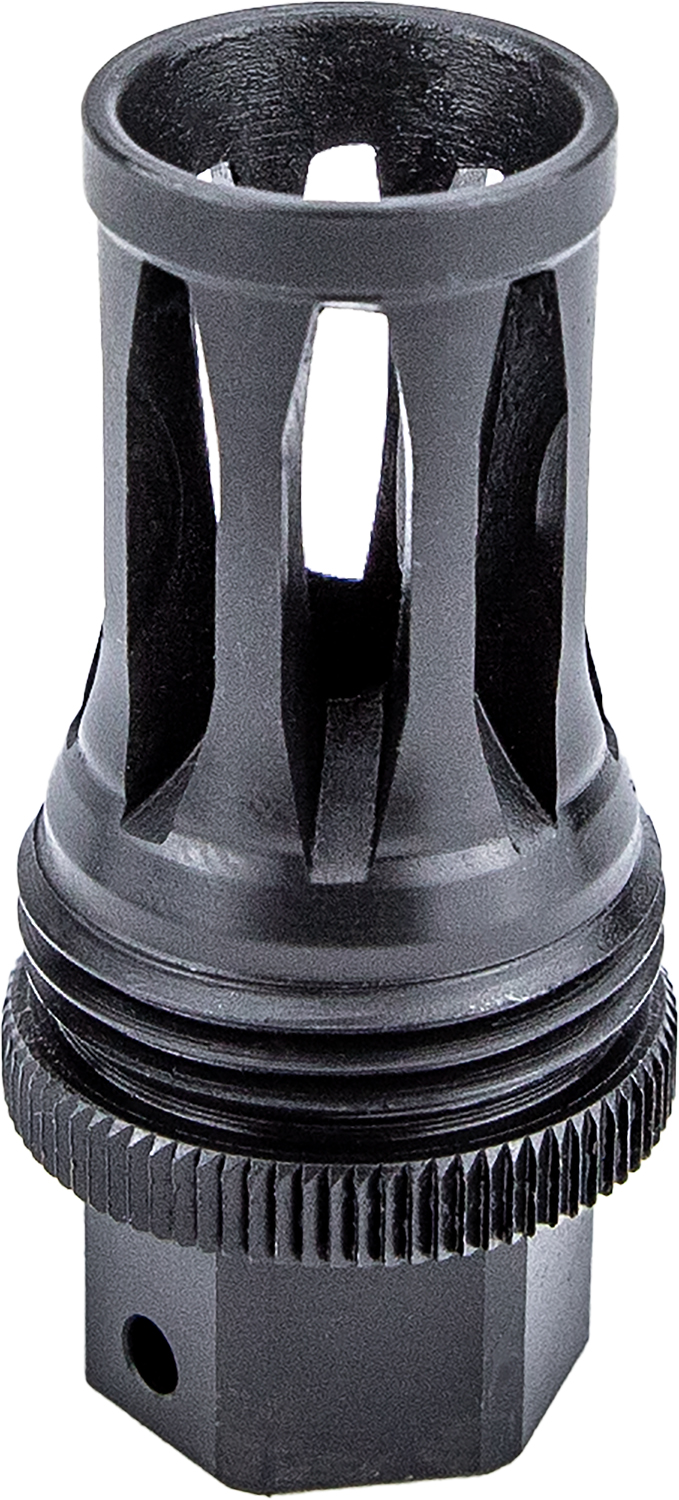 Black metal rifle flash suppressor attachment