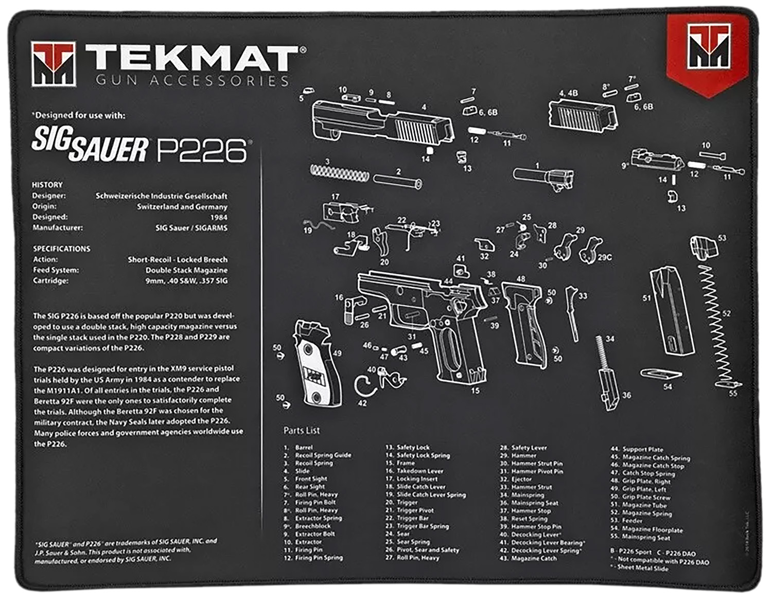 TEKMAT SIG Sauer P226 exploded parts diagram mat