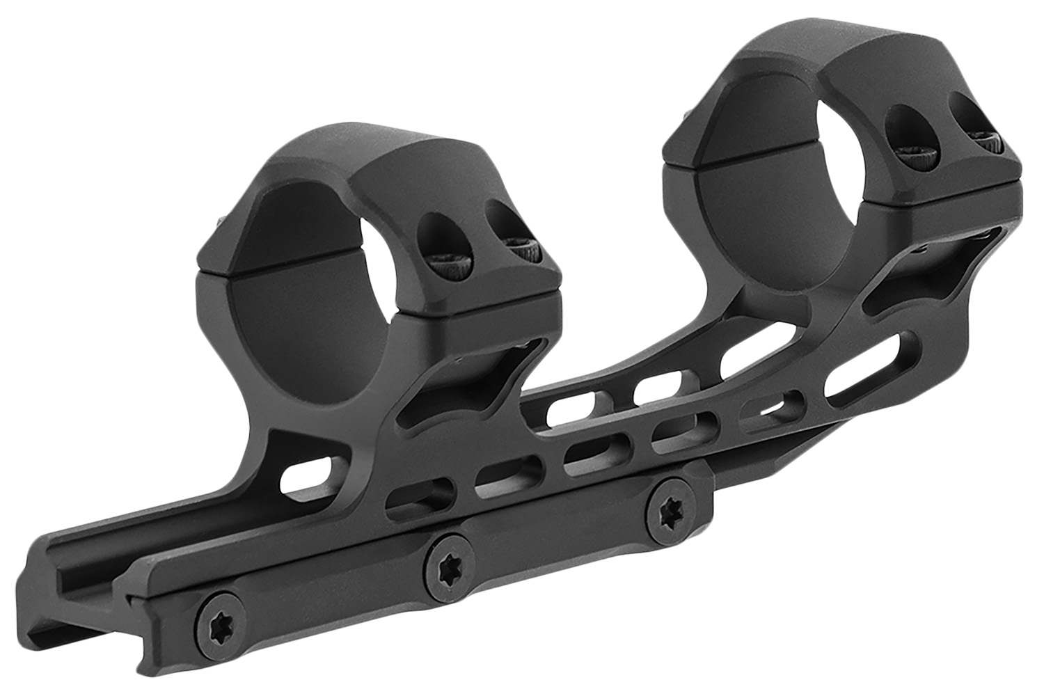 Black aluminum rifle scope mount with dual rings