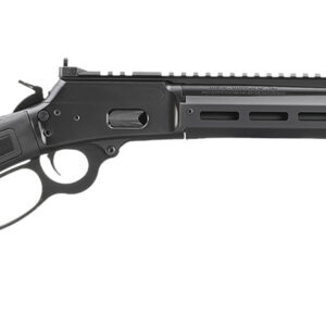 Modern black lever-action rifle with rail system