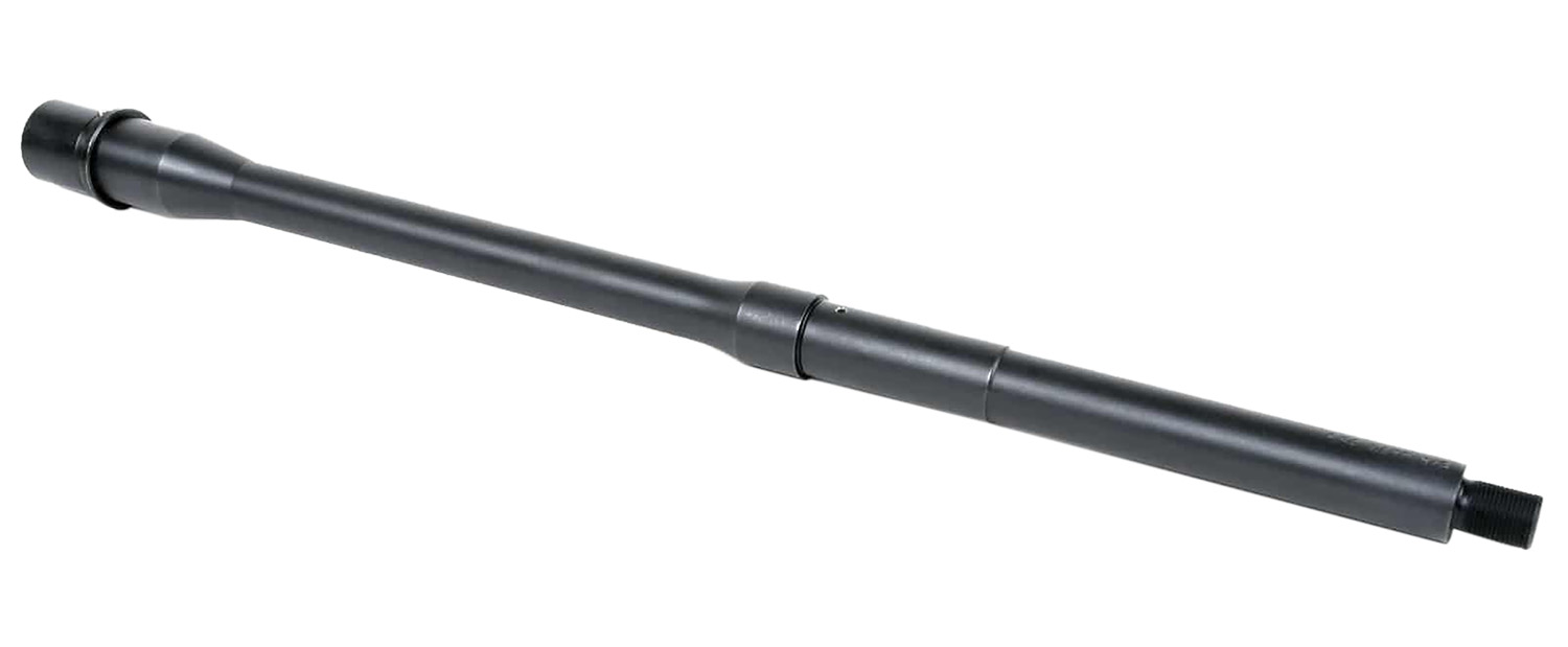 Black metal rifle barrel with threaded end