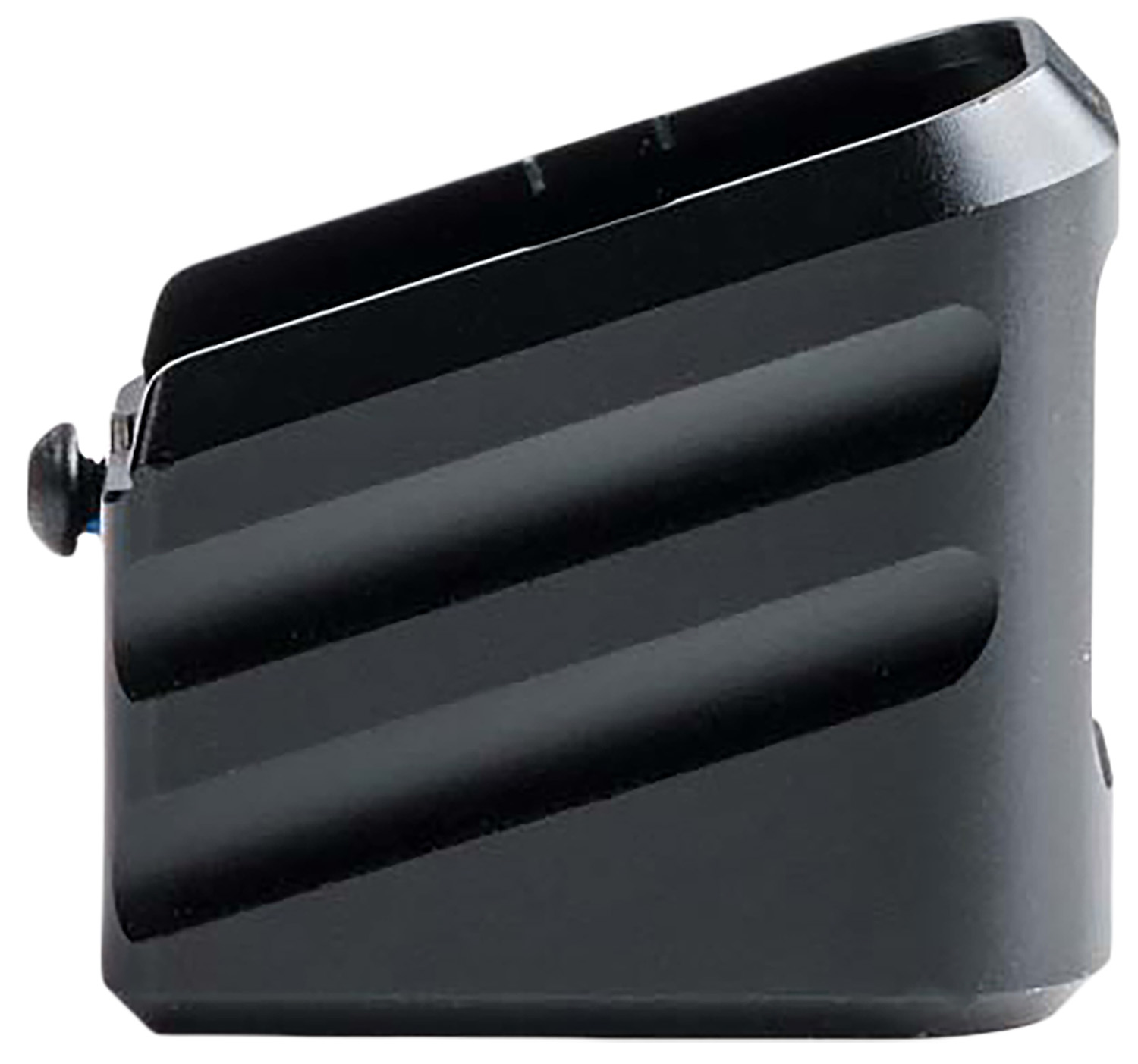 Black angled rifle magazine with ridges
