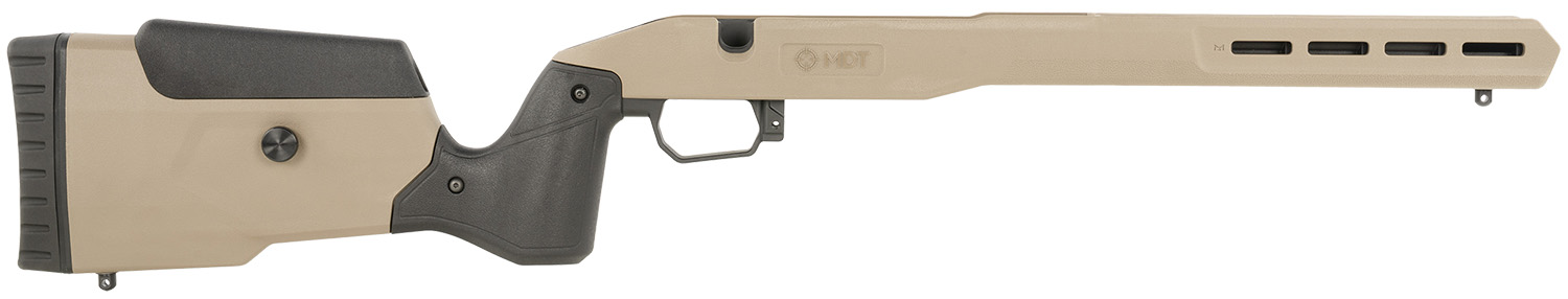 Tan and black rifle stock chassis