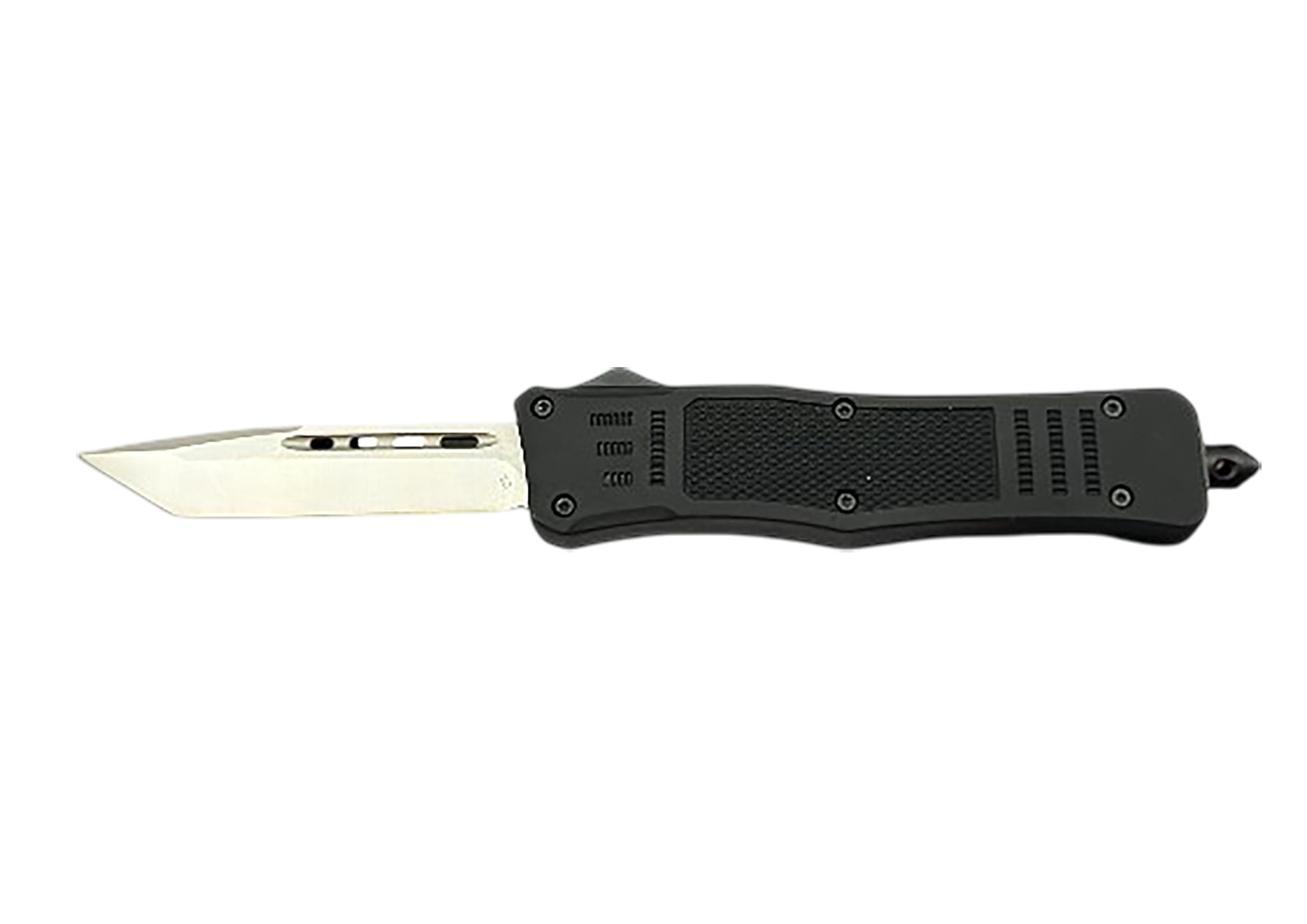 Black automatic knife with blade extended