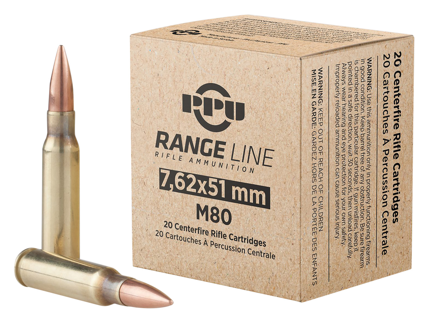 Box of 7.62x51mm rifle ammunition and cartridges