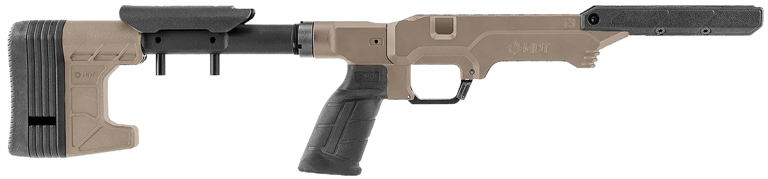 Tan and black rifle chassis stock system
