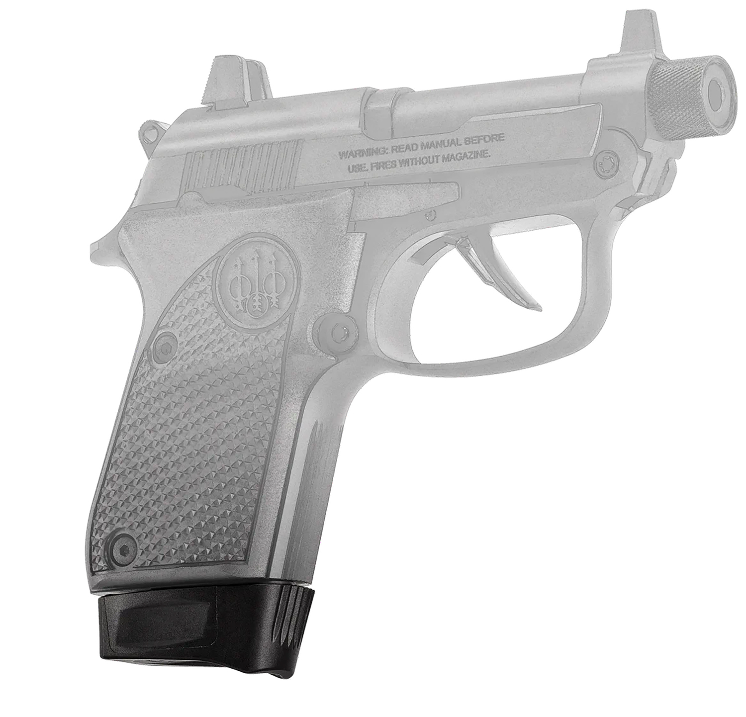 Silver semi-automatic handgun on white background