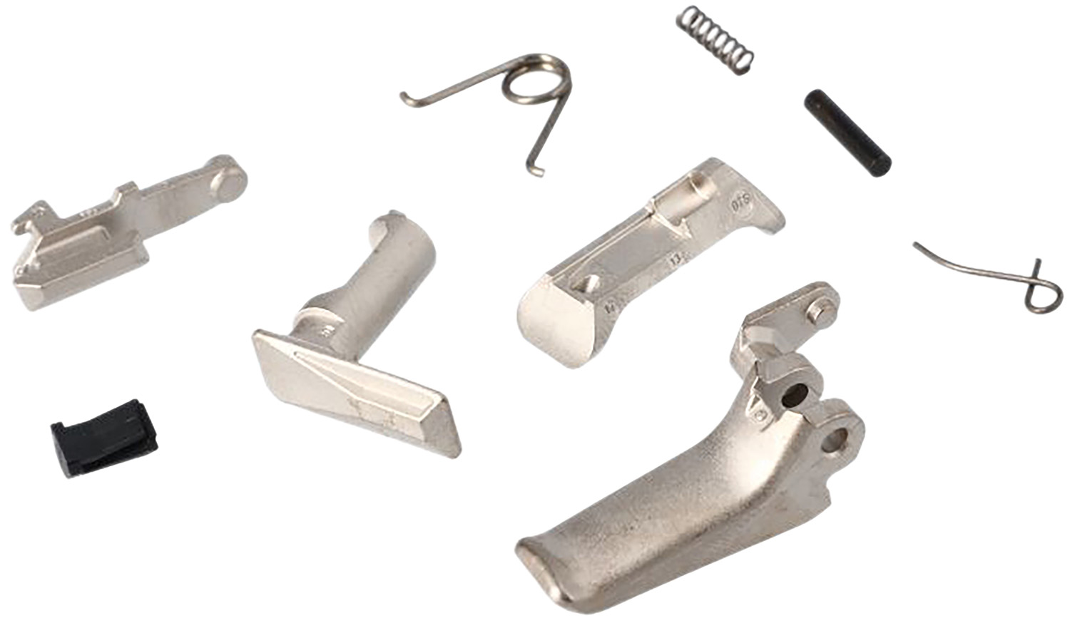Disassembled metal mechanical components on white background