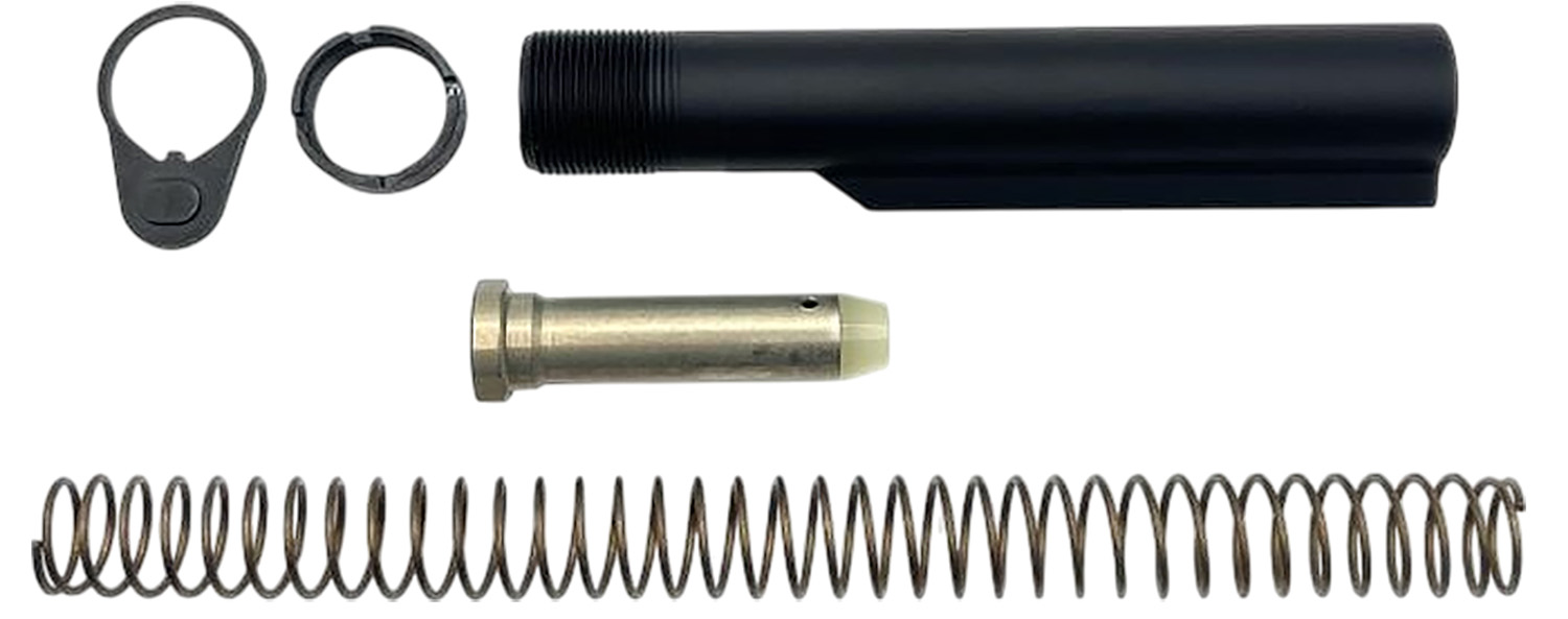 Rifle buffer tube assembly with spring and parts