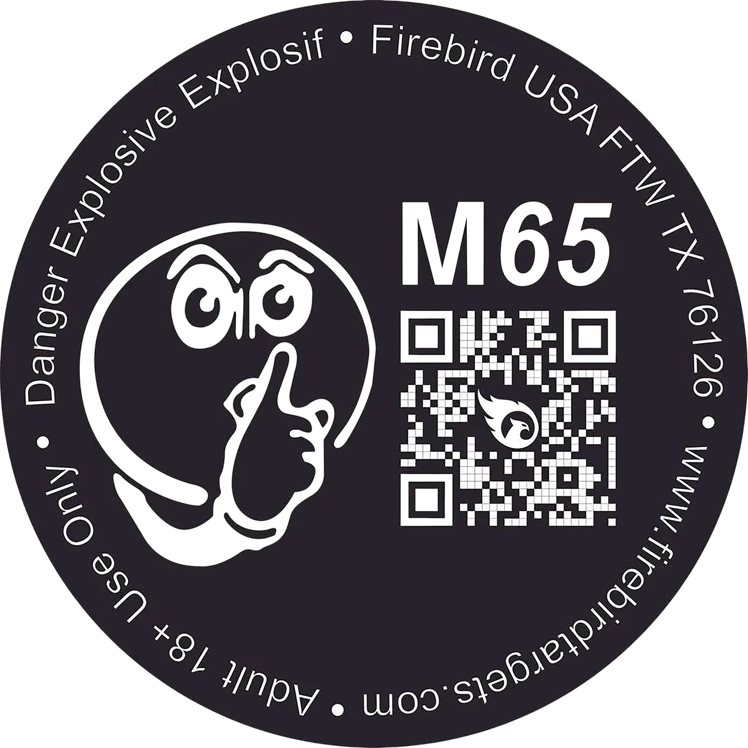 M65 firework label with QR code
