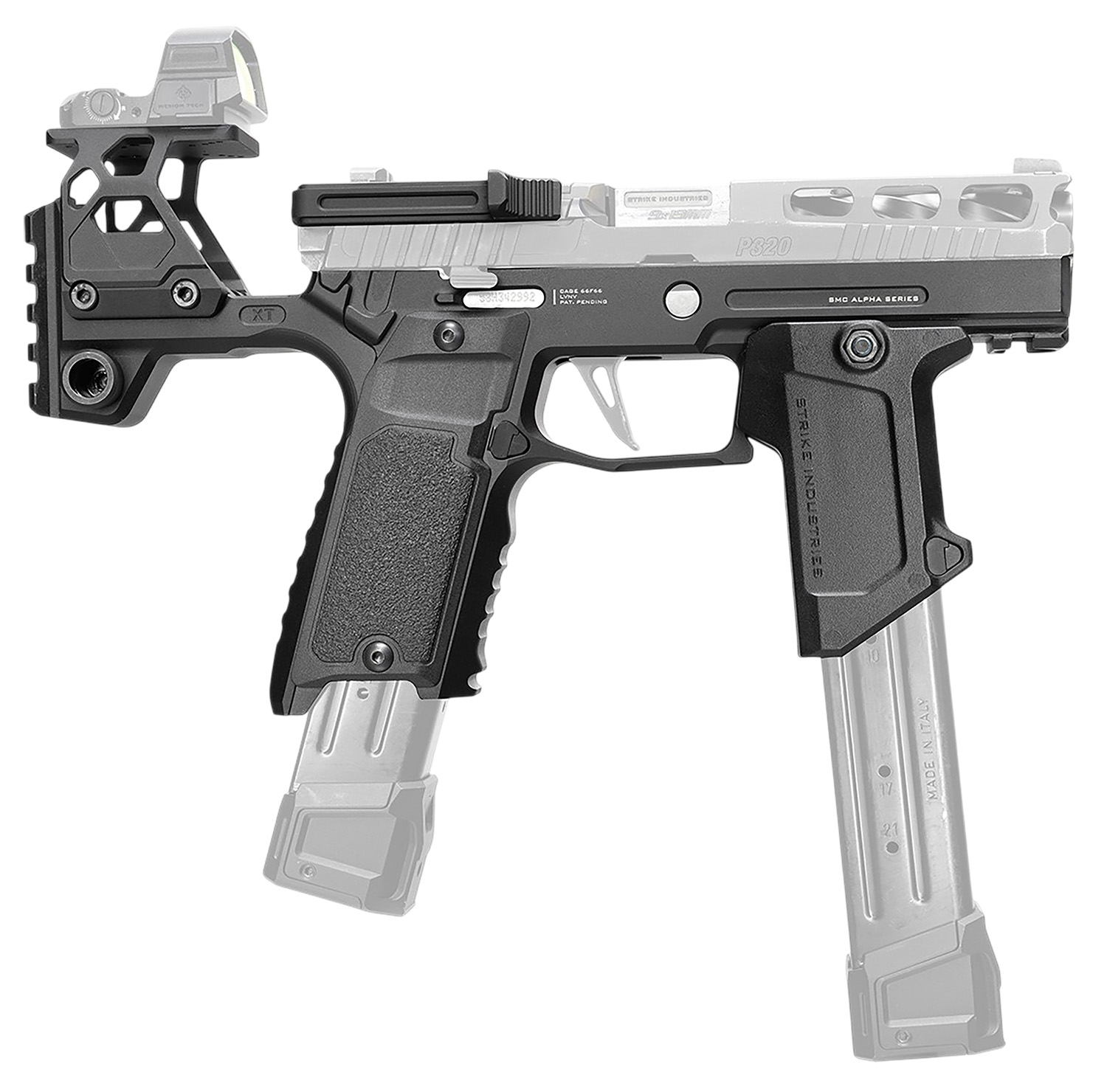 Customized semi-automatic pistol with optic and extended magazine