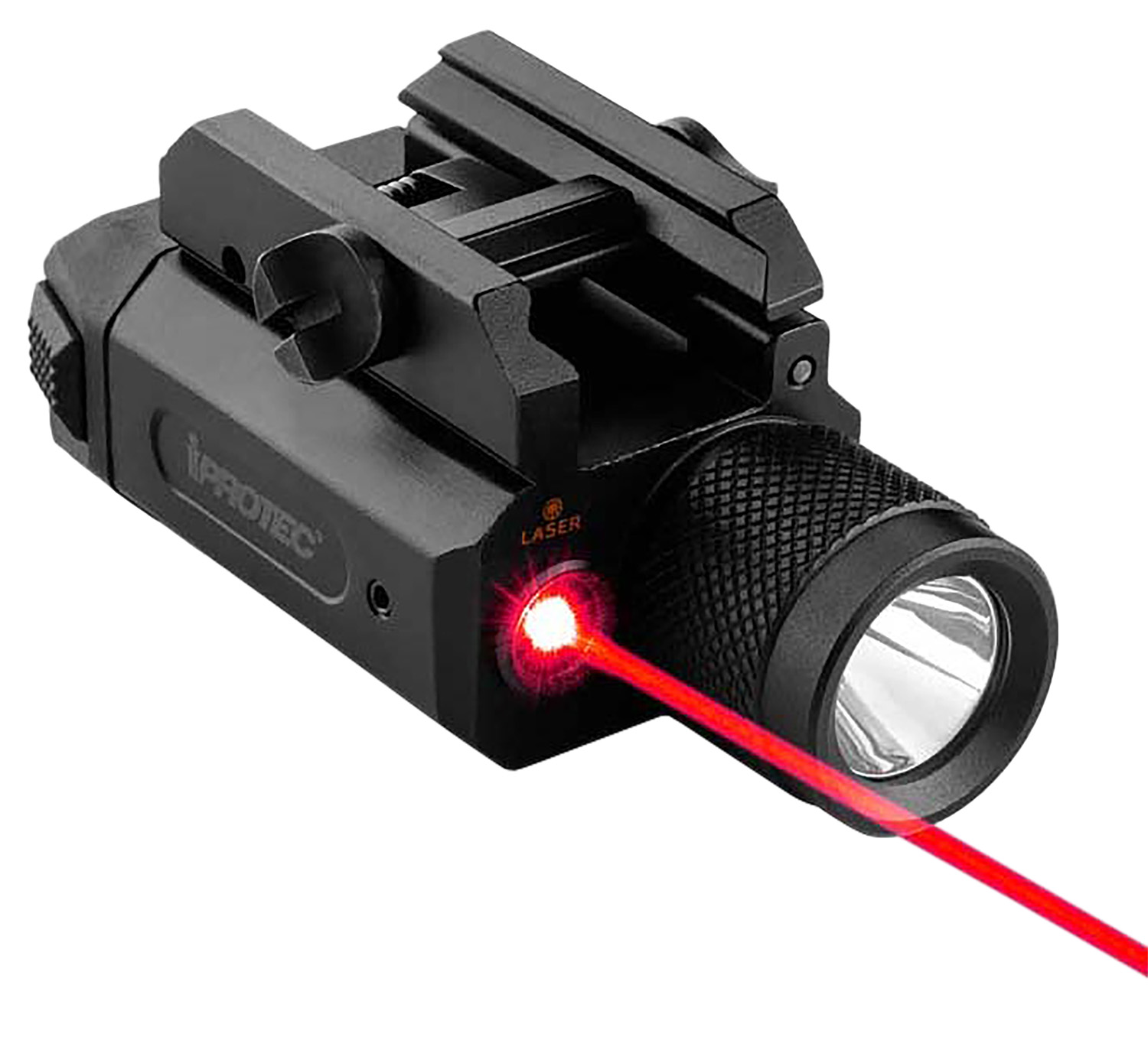 Weapon-mounted flashlight with red laser sight