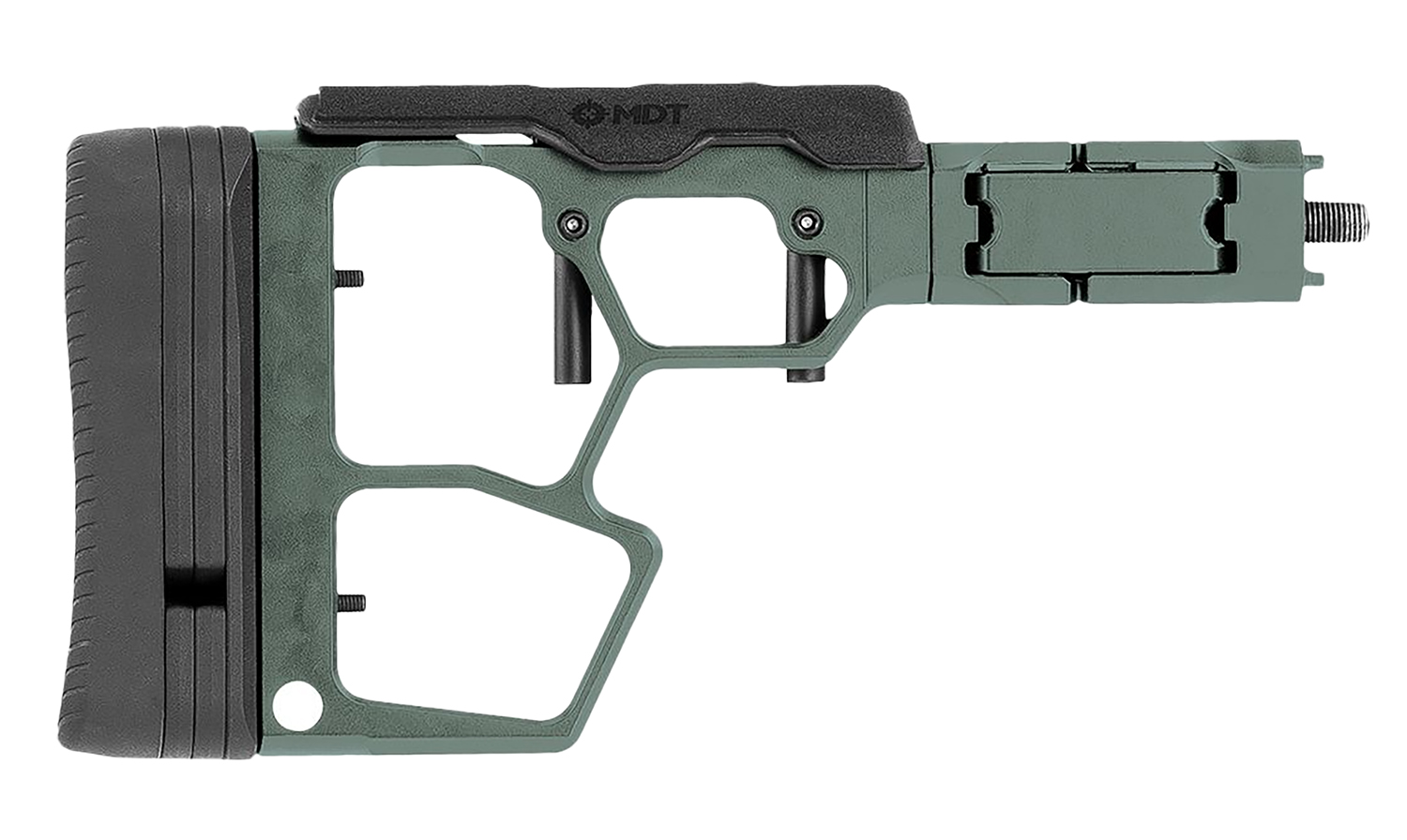 Green adjustable rifle stock with black buttpad