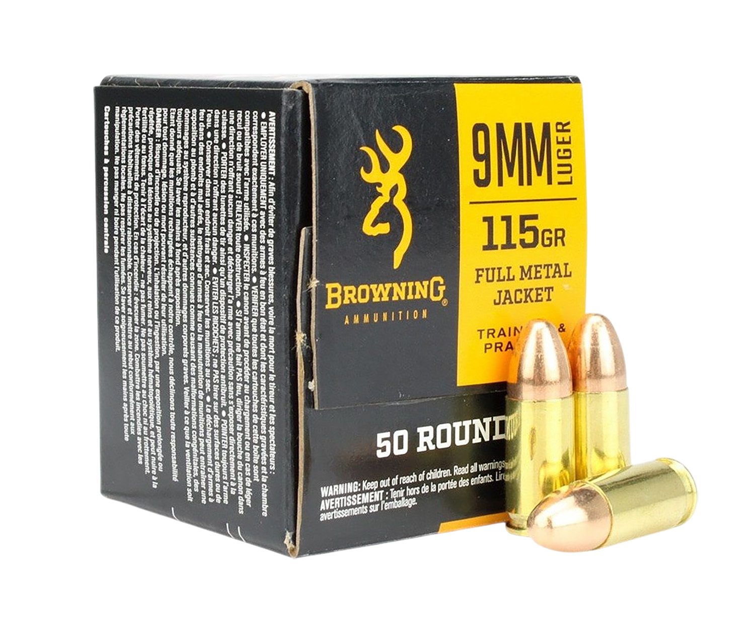 Box of Browning 9mm ammunition with cartridges