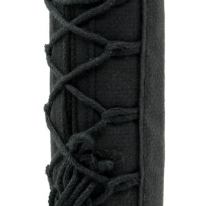 Black cylindrical device wrapped in fabric and rope
