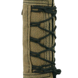 Rolled burlap pouch tied with black cord