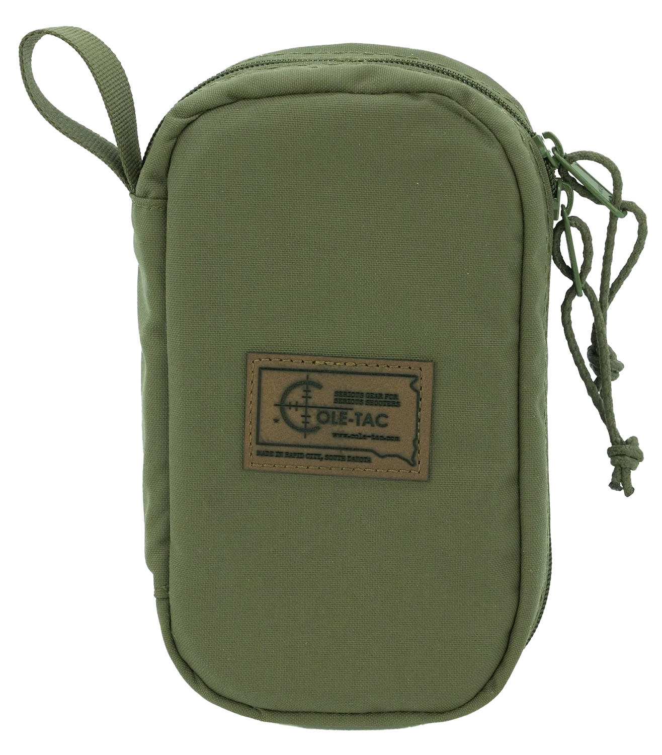Green tactical zippered utility pouch with logo patch