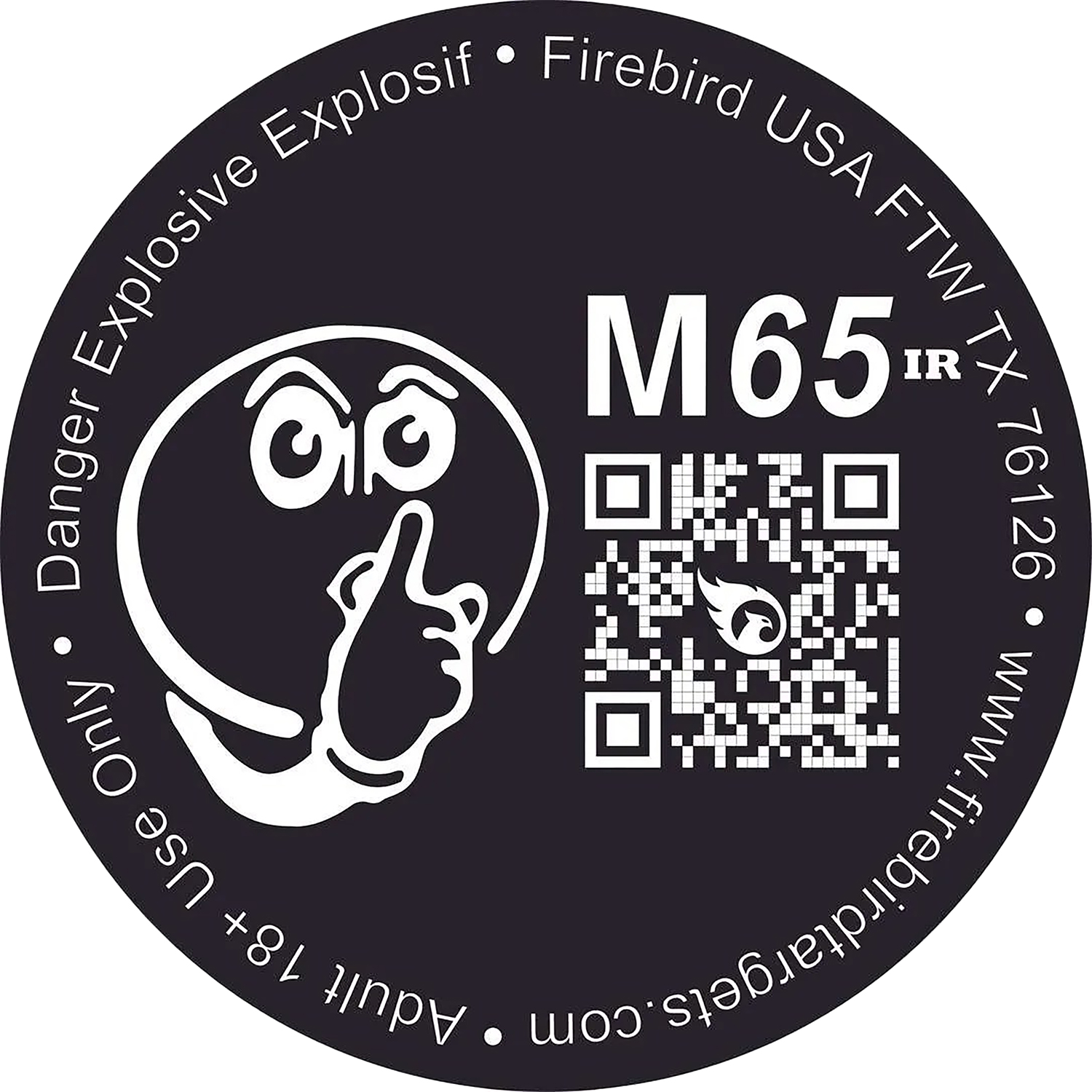 M65 explosive target warning label with QR code
