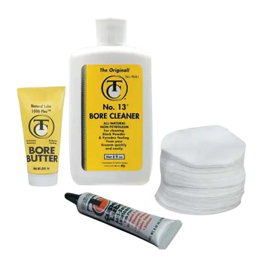 Gun cleaning supplies with bore cleaner and patches